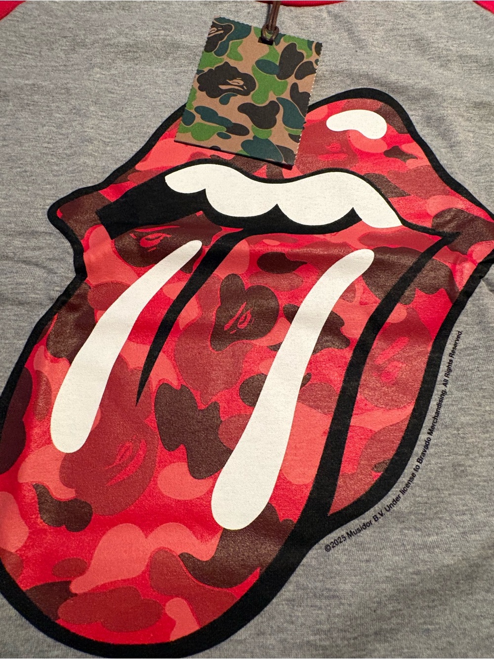 Bape Gray Tee with Red Camo Tongue Graphic